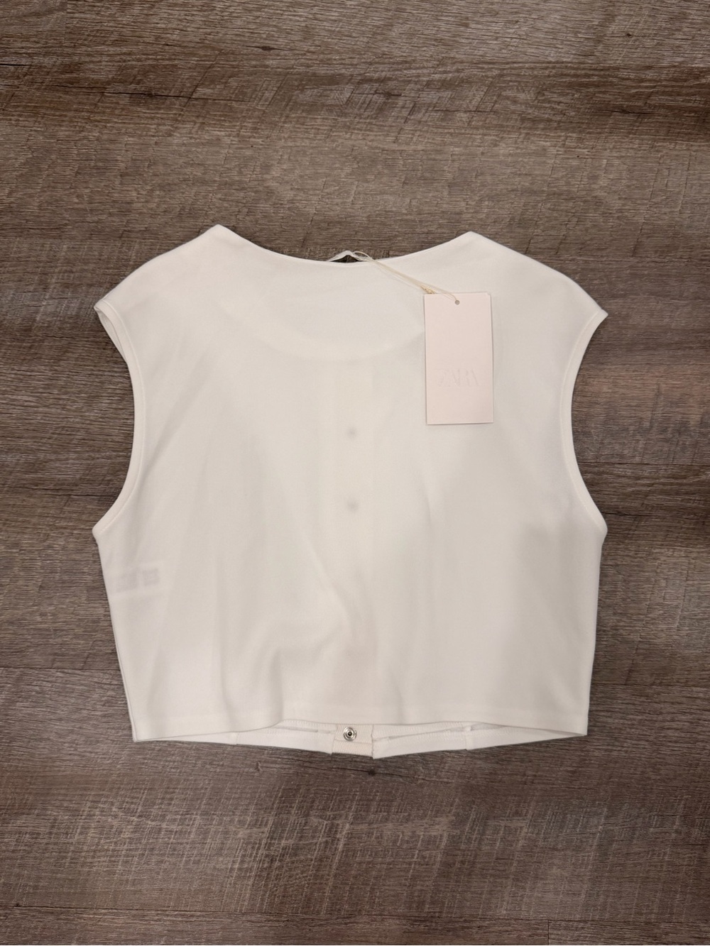 Zara White Crop Vest Top Sz M NWT Sleeveless Button Front Structured Minimalist - Picture 2 of 7
